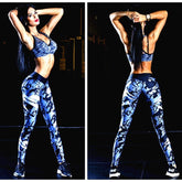 Dark Blue Printed Tight Gym Leggings - Smartx6